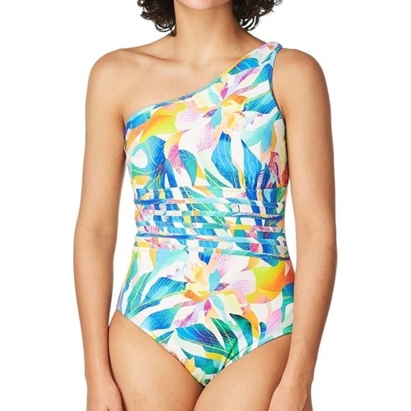 La Blanca Wild Tropic One Shoulder Bathing NWOT - Picture 1 of 5